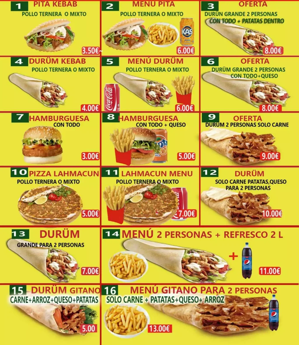 Carta Alemania y turco kebab